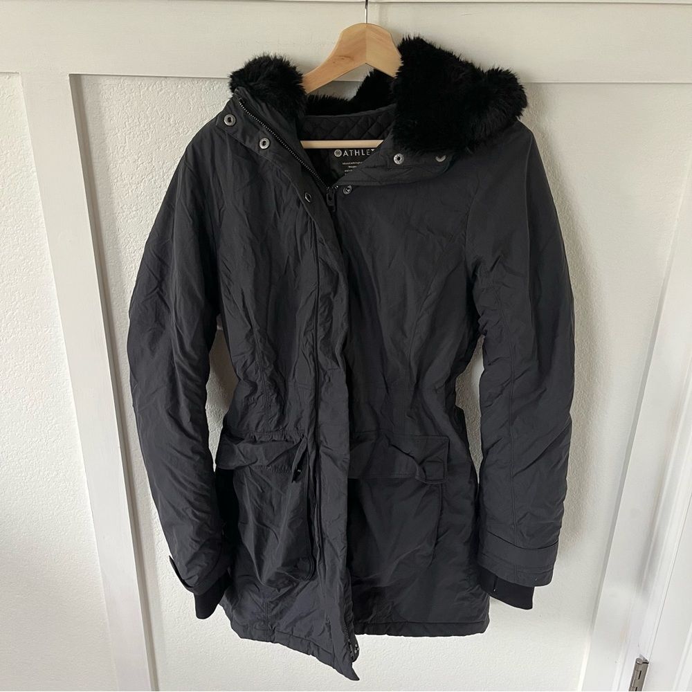 Athleta Black Women's Jacket with Fur Trim